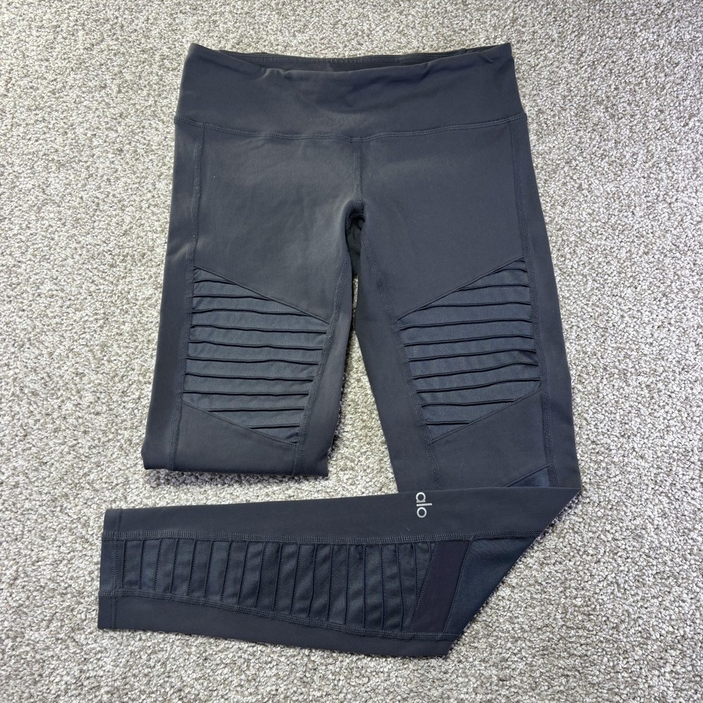 Alo‎ Yoga Leggings Womens Small Black High Waist Moto Ribbed Ankle Yoga Pants